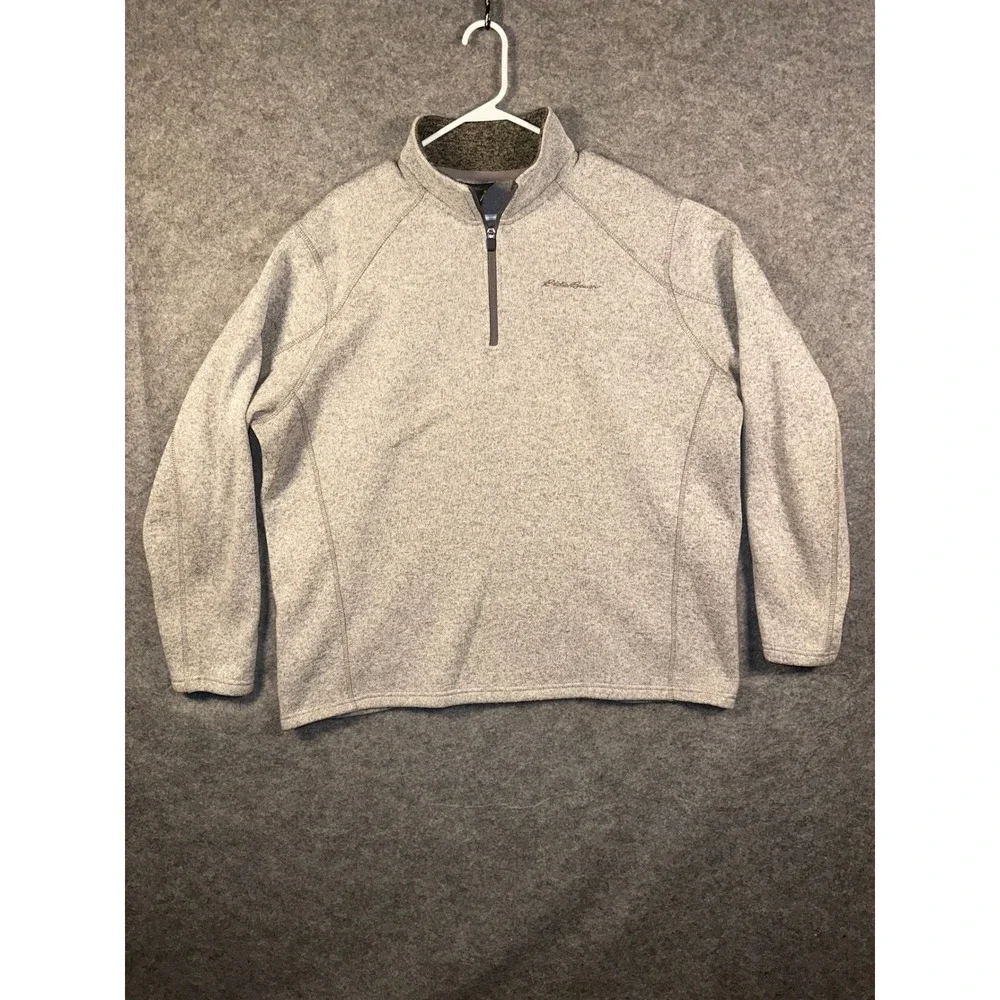 Eddie Bauer Mens 2XL Gray Speckled Fleece 1/4 Zip Pullover Sweater‎